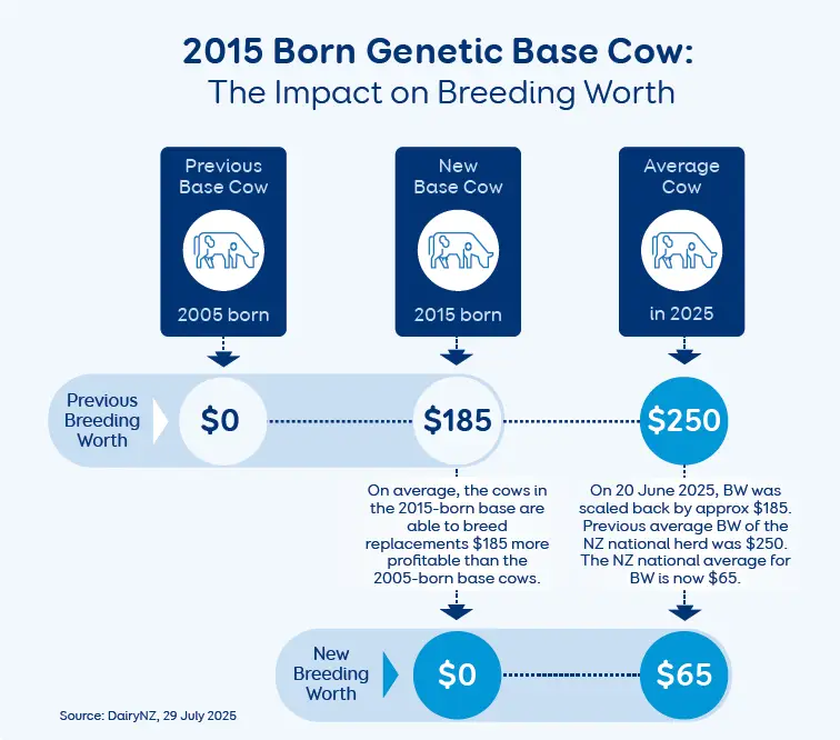 From 20 June 2025, NZ Animal Evaluation (NZAEL) will update the genetic base cow from a 2005 to a 2015 animal